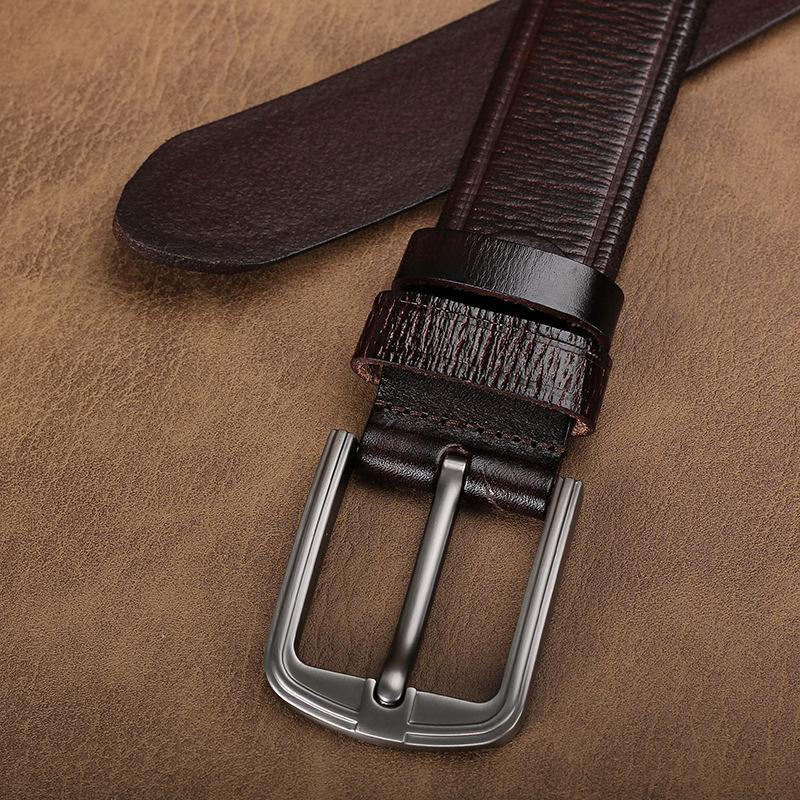 Factory Direct Sales Men'S Genuine Leather Belt Retro Handmade Embossed Belt Body First Layer Cowhide Simple Pin Buckle Belt