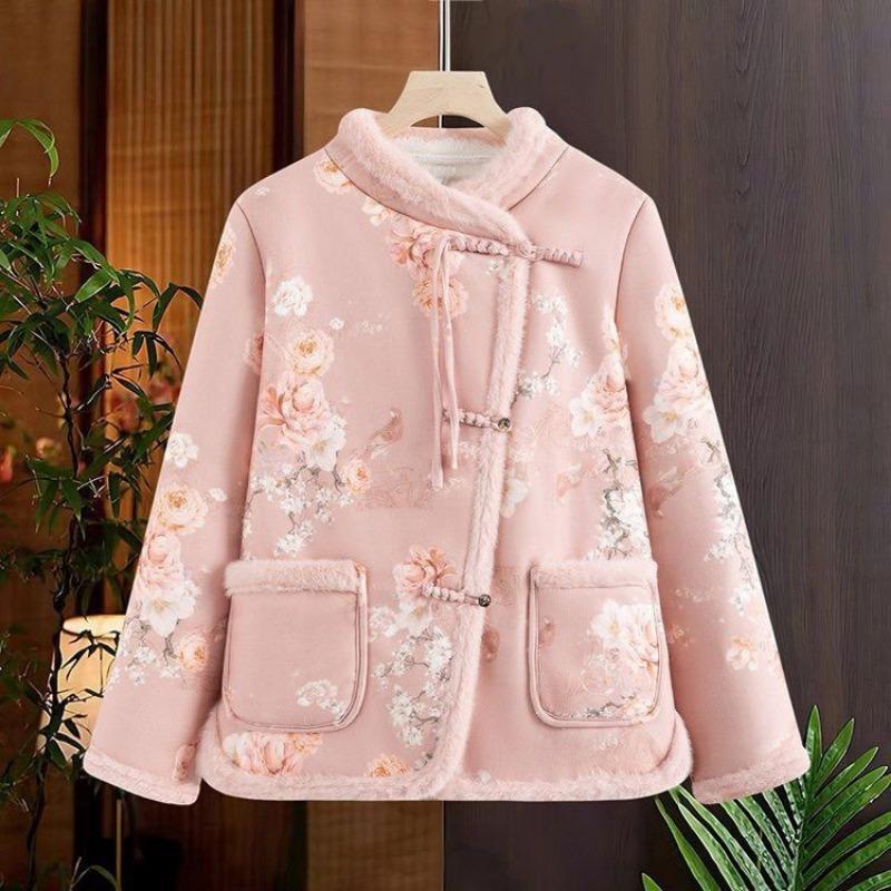Padded jacket winter velvet thickened mother outfit retro new buckle jacket padded jacket padded jacket Chinese warm woman