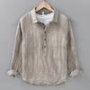 Spring and Summer Men's Linen Long-sleeved Shirt Casual Pleated Pullover Shirt
