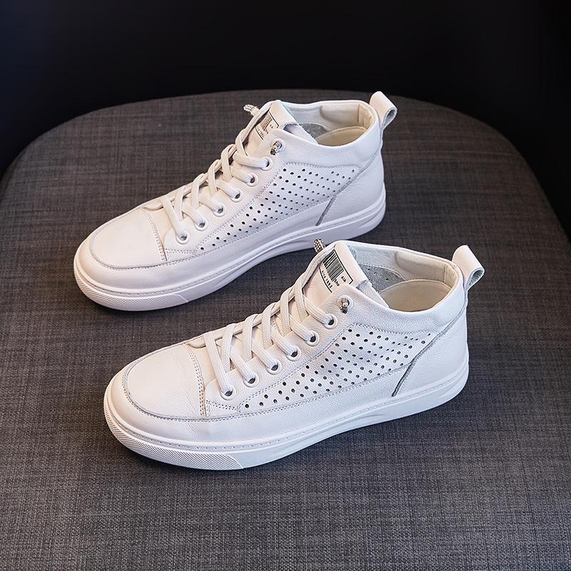 Dámské bílé kotníkové boty z pravé kůže - podzim/zima 2025, univerzální styl, plus samet, první vrstva hovězí kůže, ideální na běhání a cestování.