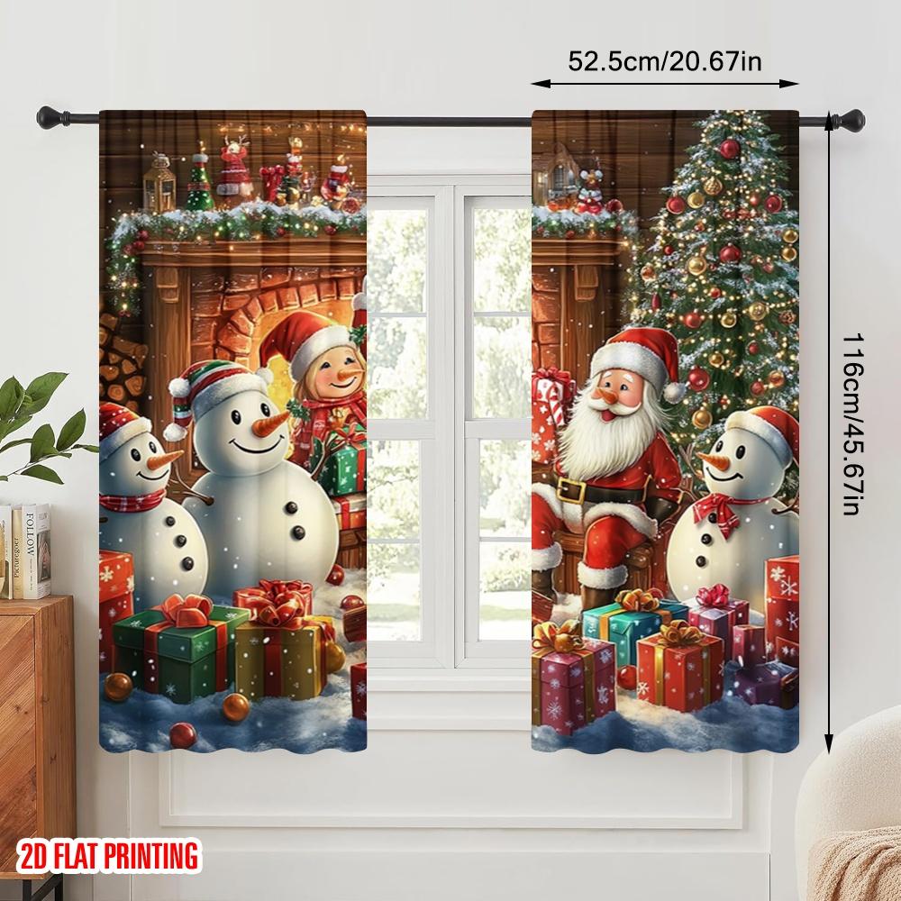 2 Stück, 2D-Flachdruck Minimalistische Vorhänge Weihnachtsmann und Schneemann Party (2) Vielseitiger Stoff (ohne Stange) Außendekorationen