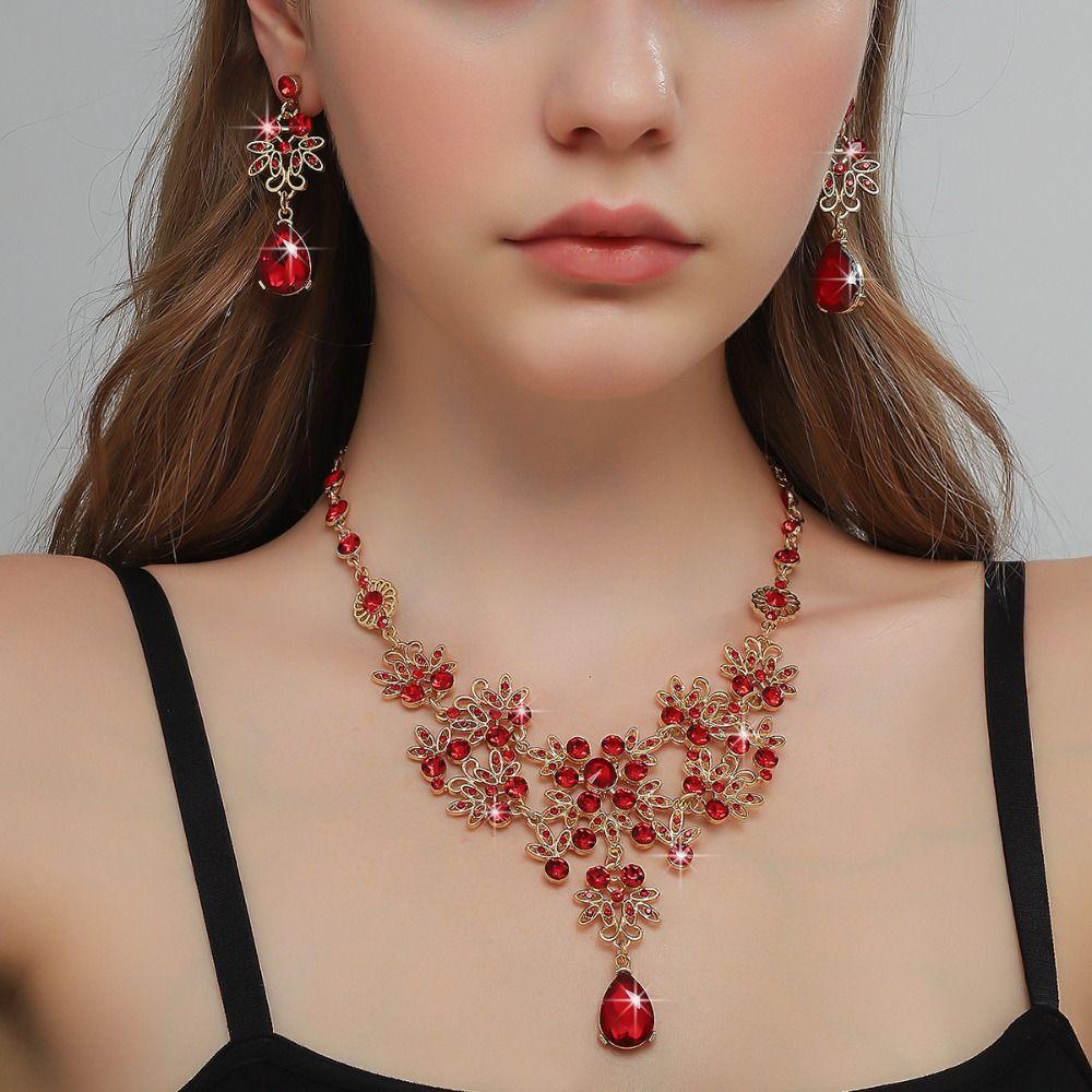Crystal Earrings Necklace Set Exaggerate Women's Jewelry Fashion Rhinestone Jewelry Set Party