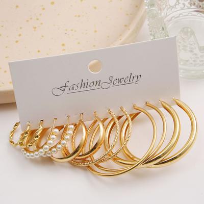 6 Pairs C Shape Earrings Minimalist Gold Ear Hoops with Pearls Lightweight Classic Charming Jewelries for Women Girls