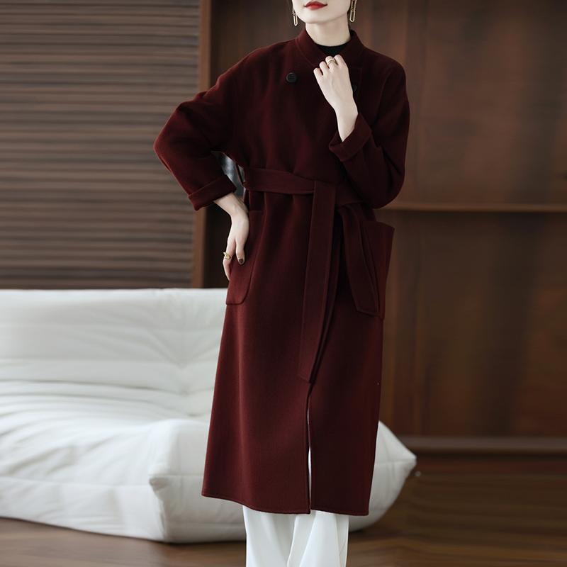 100% Wool Women Coat TIDENOVEL Autumn Wool Long Coat Handmade Pea Coat Winter Warm Wool Long Jacket Overcoat