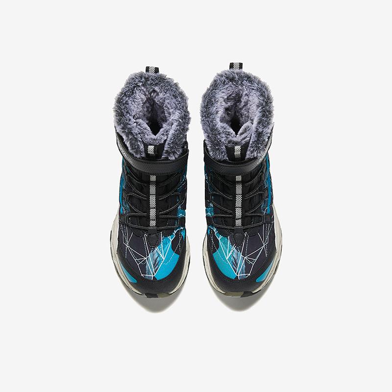 Anta Kids Synthetic Leather Mesh Rabbit Fur Lined Thick Warm Durable Non-Slip High-Top Boots Kids Boots Blue Black Gray A12446926-1