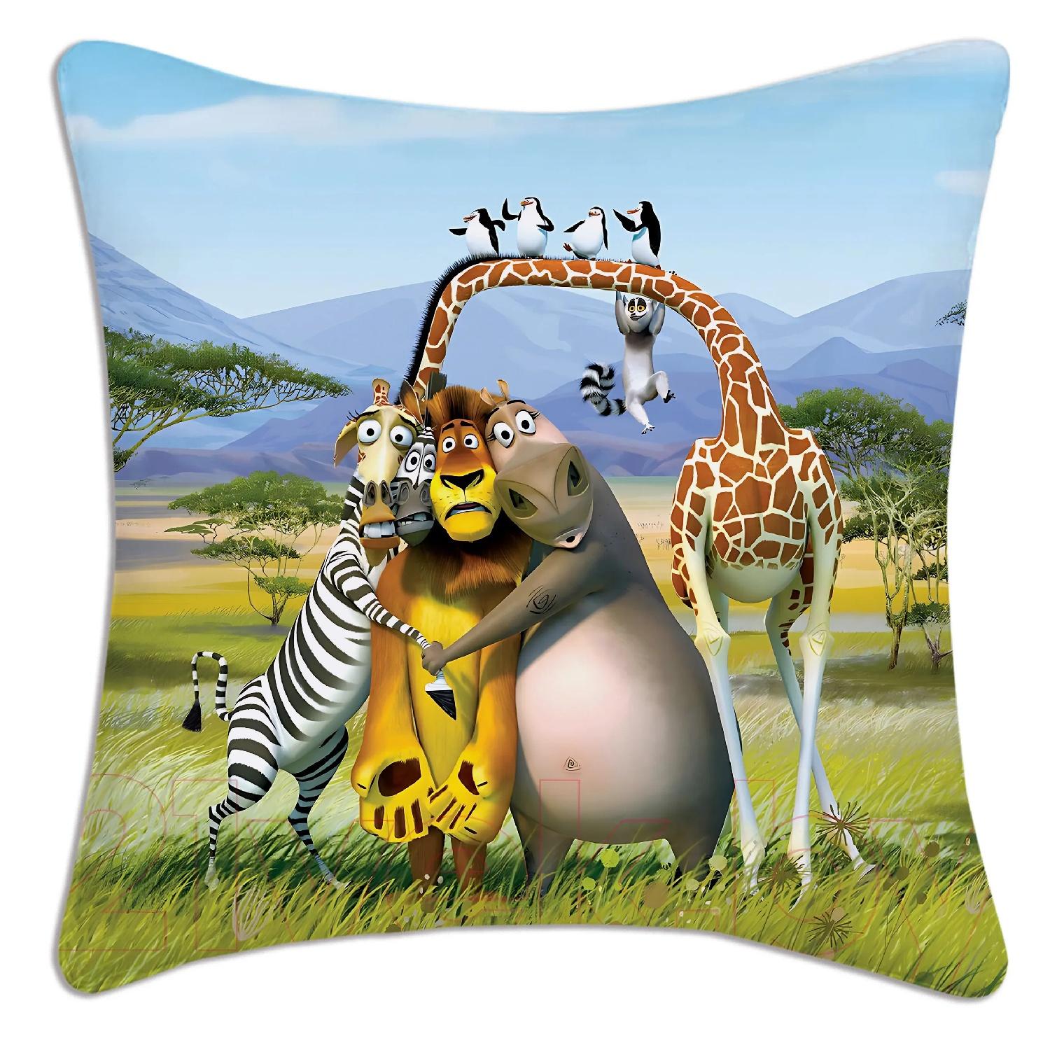 

Beast Kingdom Madagascar Pillow s Cartoon Sofa Decorative Home Double-sided Printing Short Plush Cute Cushion HJHA, 66x66cm