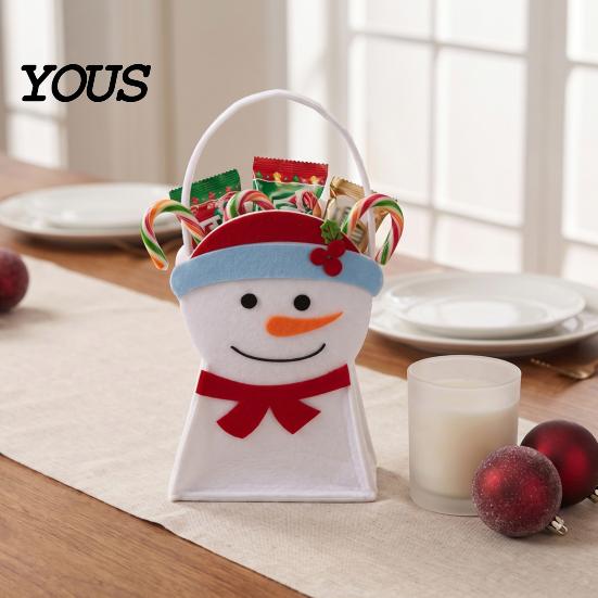 Holiday Gift Storage Pouch Christmas Felt Candy Bag, Santa Claus Snowman Patterns Treat Pouch, Large Capacity Reusable Holder Thickened