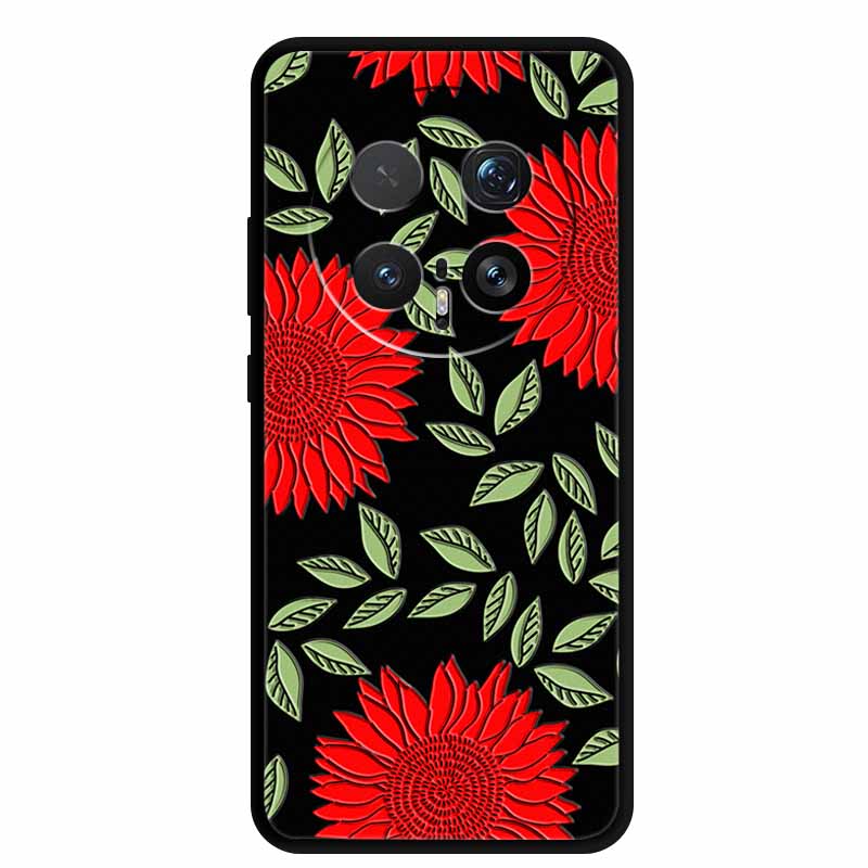 6.71" For Honor Magic8 Pro 5G Case 3D Emboss Relief Flower Black Silicone Soft Back Cover Case For Honor Magic 8 Pro Case Shells