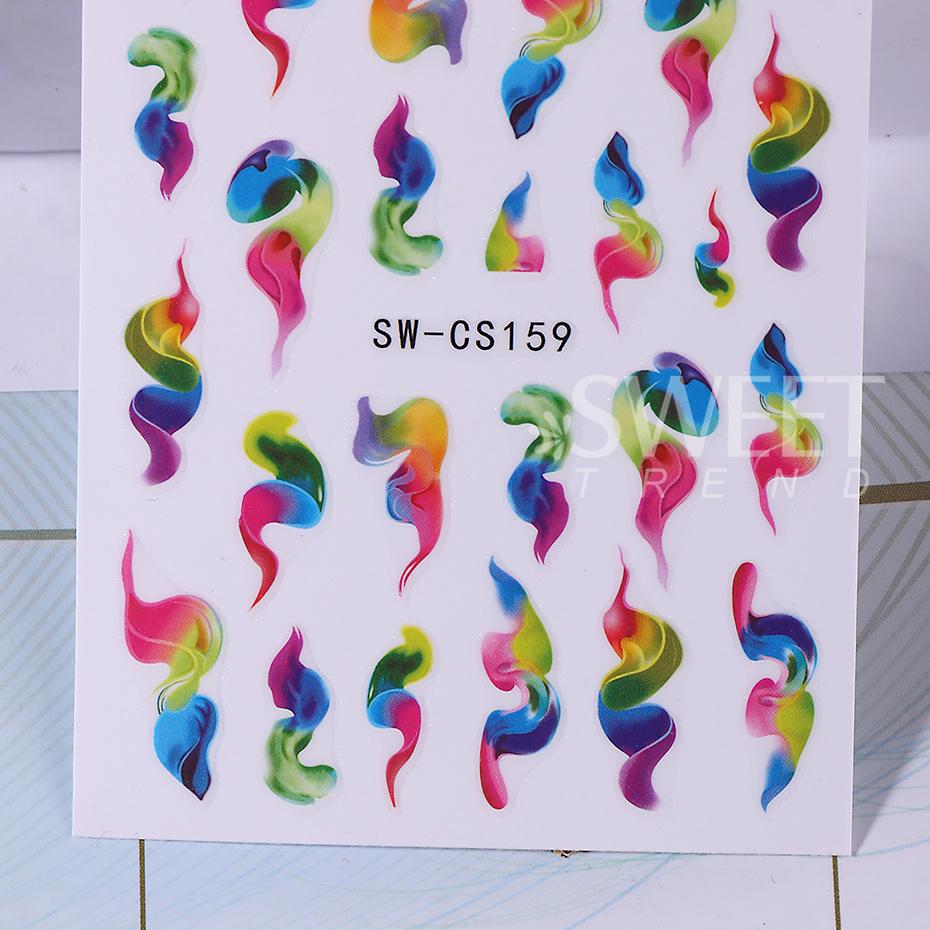 1Pcs Ink Blooming 3D Nail Stickers Gradient Abstract Geometric Wave Line Stripe Nail Art Sliders Decal Manicure Decor