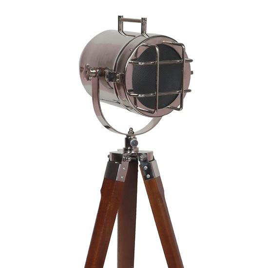 93.98 cm Wooden Tripod Nickel Spotlight Lamp Industrial Nautical Searchlight for Home, Office, Livingroom, Bedroom, Diningroom Decor