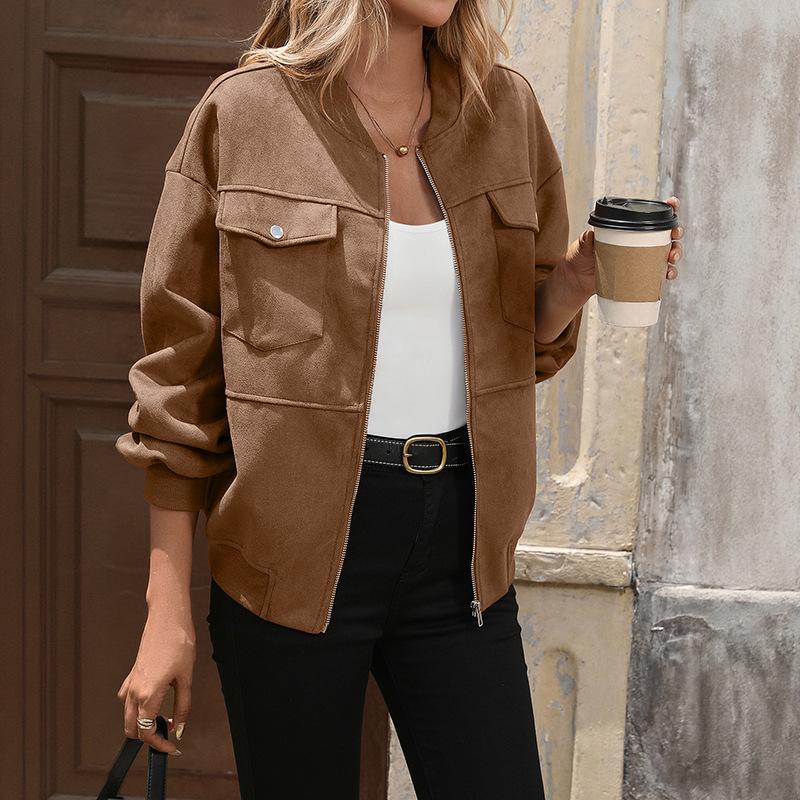 Autumn New Women's Baseball Collar British Velvet Retro Casual Jacket