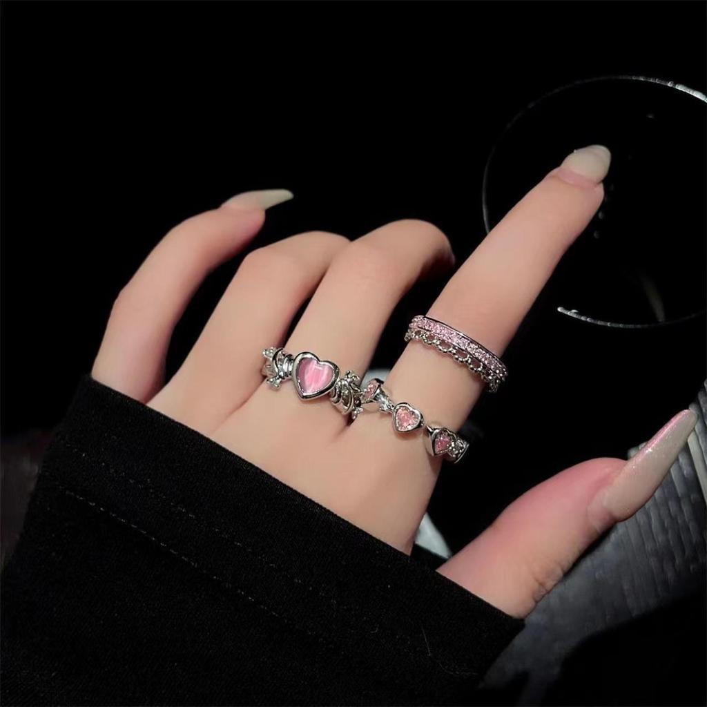 2025 Chic Thorn Pink Diamond Heart Ring for Women – Elegant Open Index Finger Design