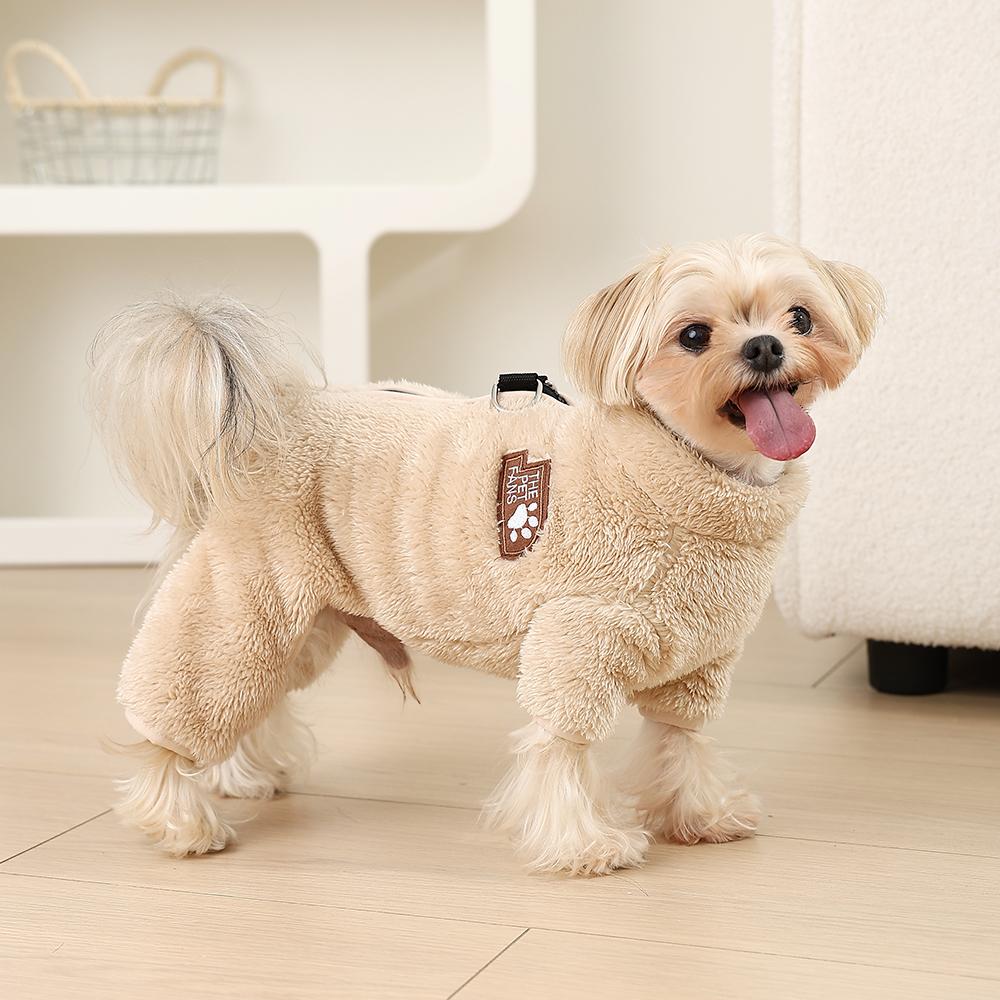 Soft Fleece Dog Clothes Winter Four Legs Covered Plush Pet Coat D-Ring Zipper Puppy Jacket Autumn Overall For Small Middle Dog