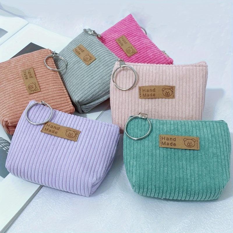 Corduroy Coin Purse Flannel Zipper Bag Cloth Label Striped Coin Bag Girl Small Wallet Storage Key Case