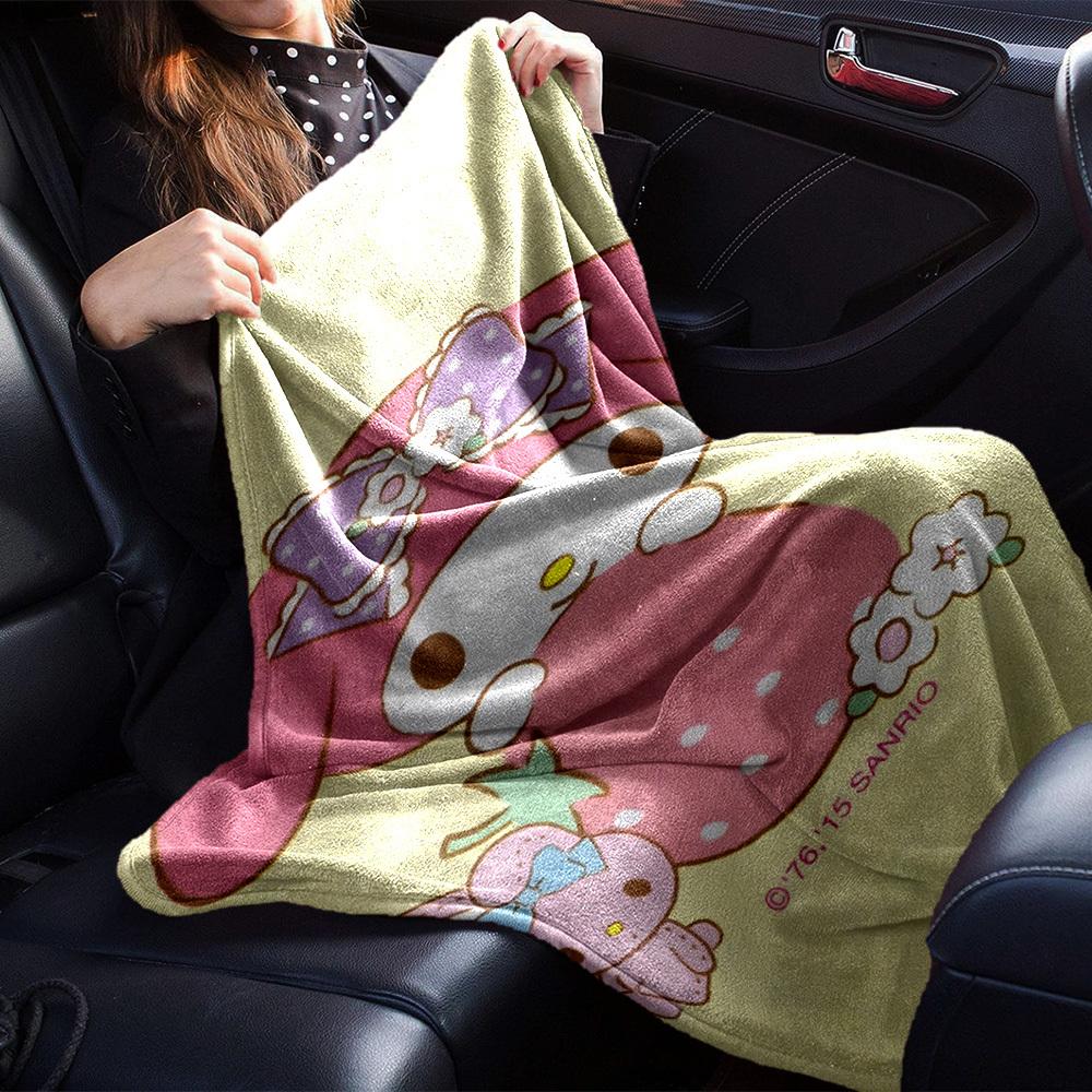 1pc My Melody Strawberry blanket Lightweight Flannel Throw for Sofa Bed Travel Camping Livingroom Office Couch Chair