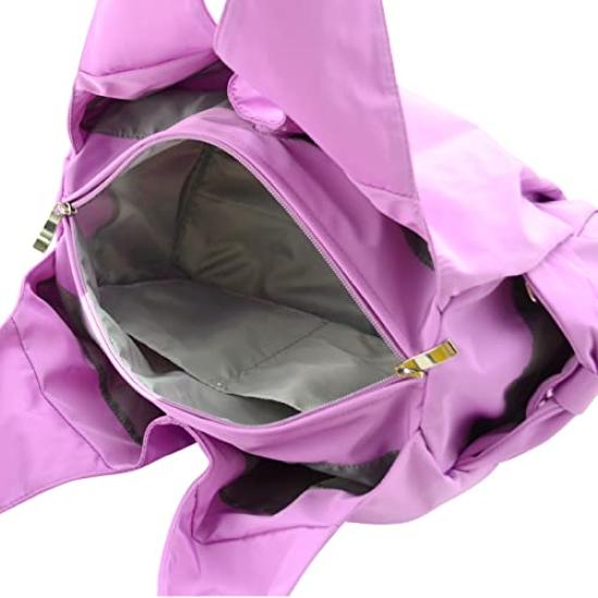 Honey Terrace Women's Tote Bag, Casual, Lightweight, Ribbon Nylon, Pocket, Zippered, Outing, Cute, Stylish, Affordable, for Adults (Gray)