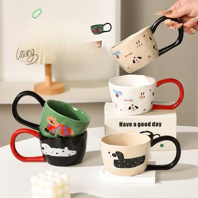 Creative Contrasting Color Big Ear Cup Household Ceramic Mug High Value Cup Cartoon Puppy Ceramic Cup Couple Water Cup