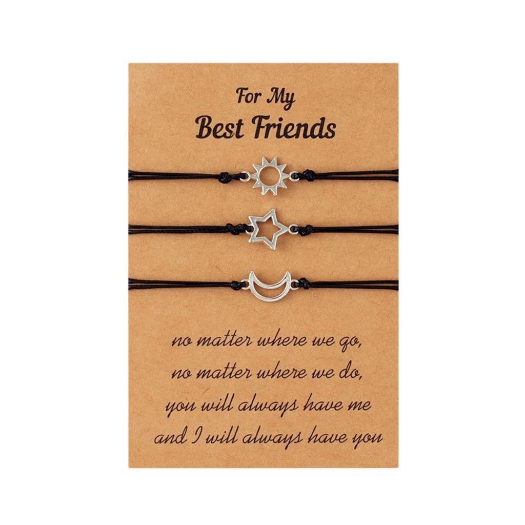 3pcs Star Moon Sun Friendship Bracelets Fashion Matching Bracelets Woven Rope Sister Bracelets for Women Teen Girls