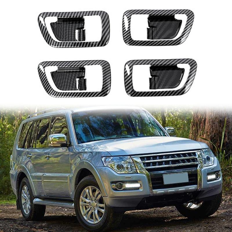 A87Q-4szt. Panel Osłona Miski Klamki Wewnętrznej Drzwi z Włókna Węglowego Wykończenie dla Mitsubishi Pajero 2007- Listwy Wnętrza