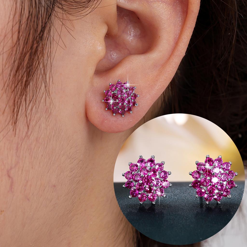 Female Green Purple Blue White Zircon Earring Charm Silver Color Stud Earrings For Women Vintage Snowflake Wedding Jewelry