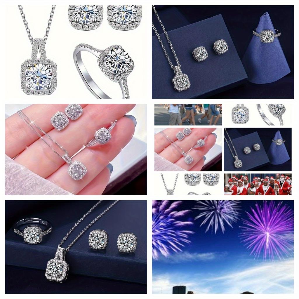 Elegant Luxury Style Block Natural Stone Set Ring Earrings Necklace,Set Clavicle Chain, Square Earrings Clavicle Chain Ring, Exquisite Gift for Ladies