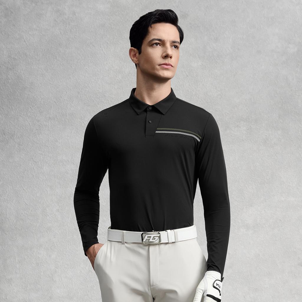 FILA Golf Series Fashion Casual Sports Versatile Elastic Comfortable Warm Knitted Long Sleeve Polo Shirt Men tops A11M545220FBK