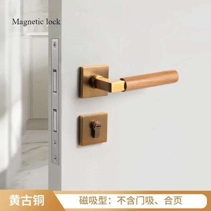 Walnut Wood Door Handle Silent Lock Indoor Safety Door Locks Universal Split Lock Bedroom Magnetic Locks Home Door Hardware