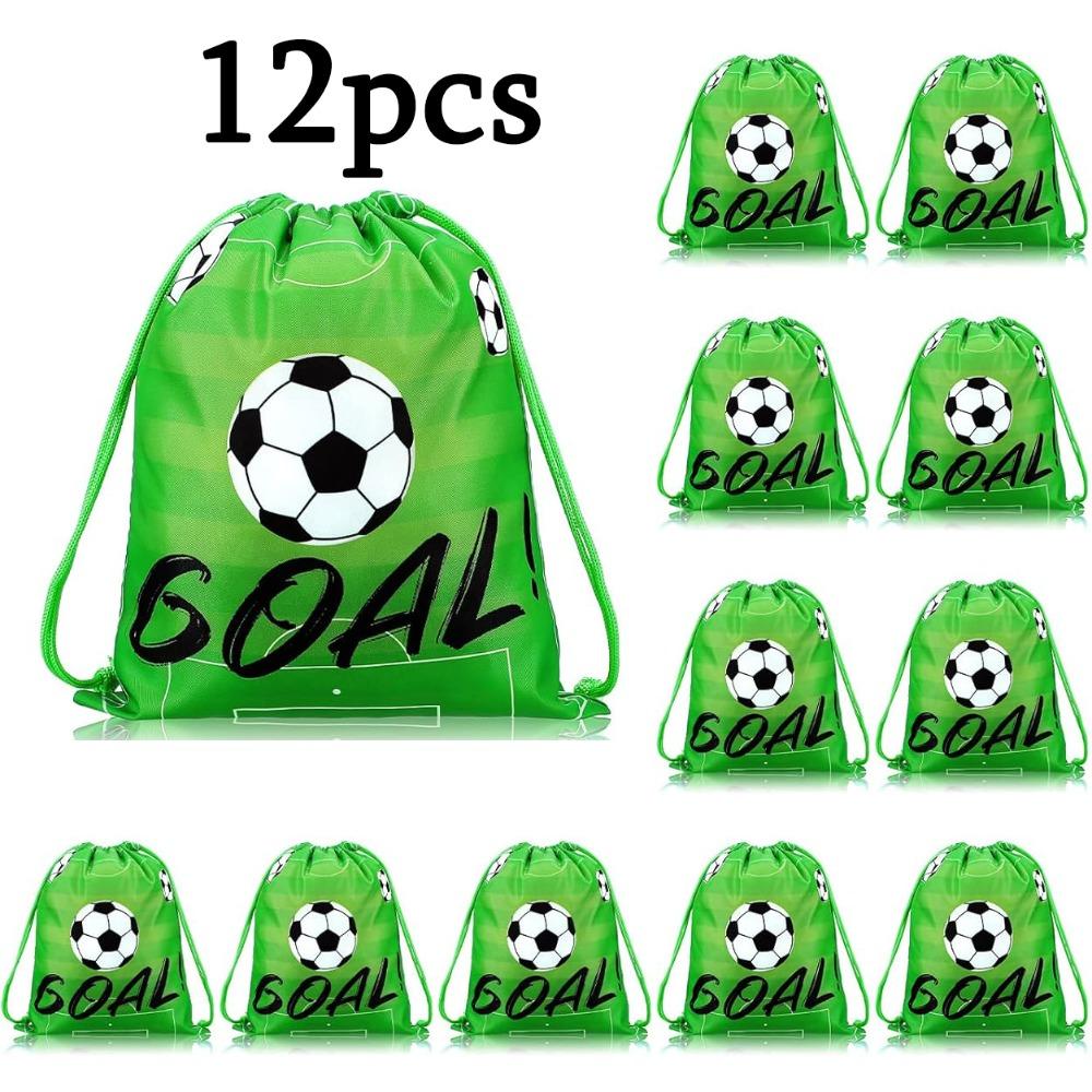12pcs Soccer Drawstring Bags Soccer Theme Gift Bags Football Party Favor Backpack Sports Football Treat Bags Gift for Team Soccer Theme Birthday 12pcs