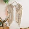 White Angel Wings Wall Decoration Hanging Ornament, Classic European-style Woven Rope Angel Wings Curtain with Tassels, Home Wall Hanging Decoration,