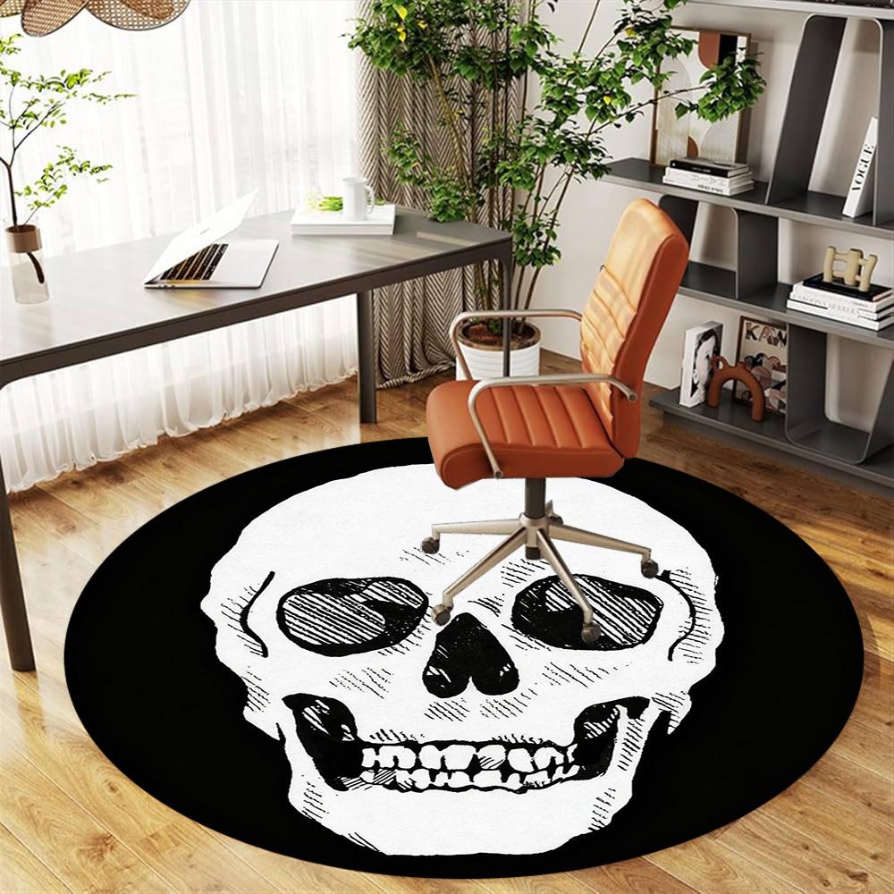 1pc Skull Bone Round Chair Mat Office Area Rug - Non-Slip, Floor Mat for Office, Bedroom, Ideal Home Decor Gift P0105066