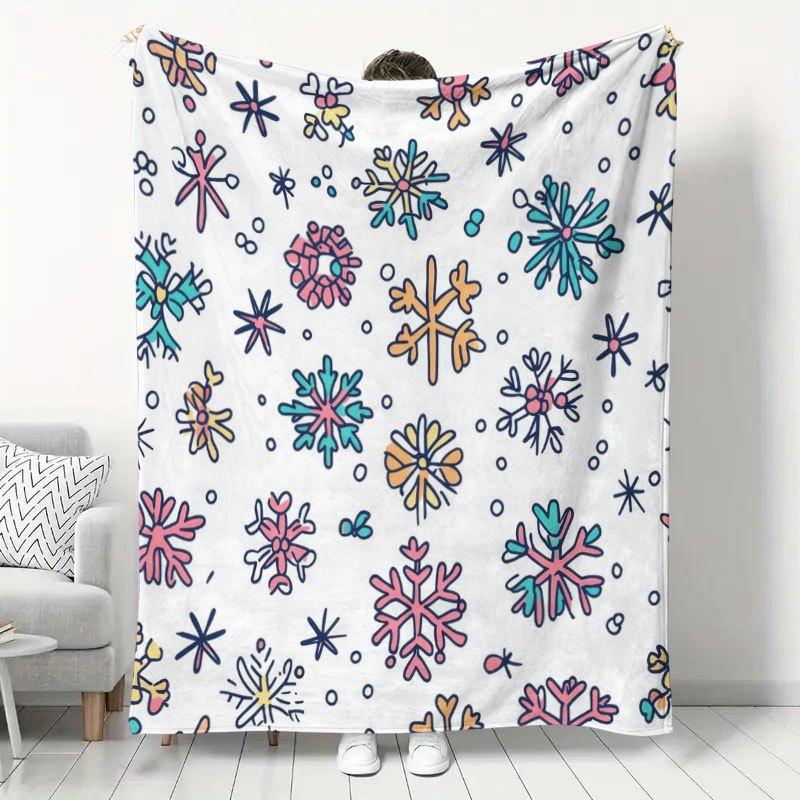 1pc Hand-Drawn Snowflake Flannel Blanket, Winter Warm Office Nap Blanket, Home Bedroom Sofa Cold-Proof Plush Blanket, Room Decoration Multi-Use Blanke