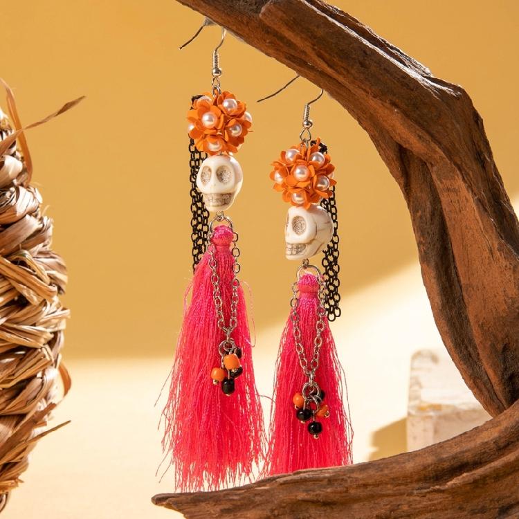 Festive Bohemian Skeleton Earrings Gothic Punk Tassels Jewelry Long Dangle Accessories for Women Special Event