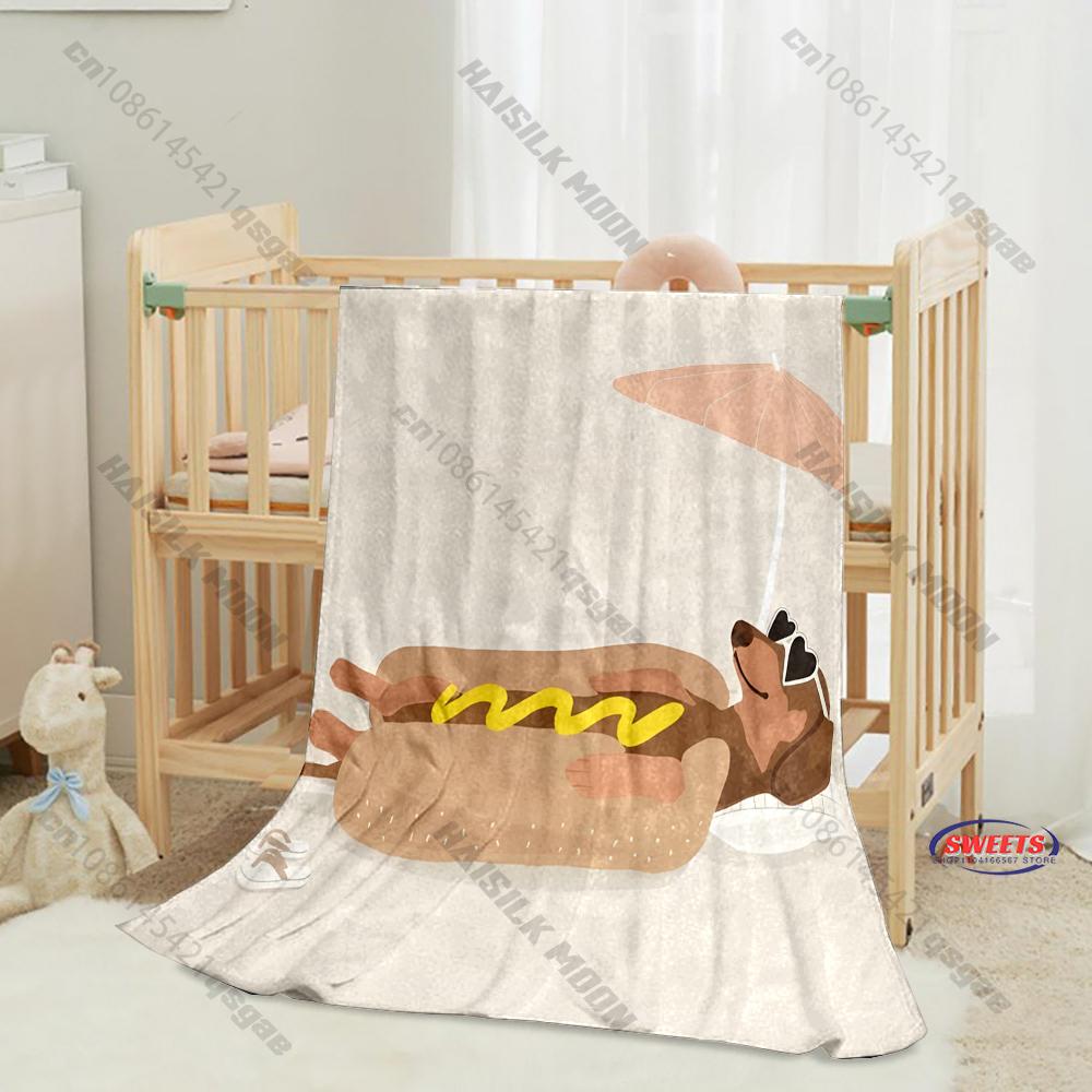 Funny Cartoon Dachshund Blanket Soft Flannel Blanket for Bed Couch Sofa Decor Blanket Birthday Christmas Gift for Son Daughter
