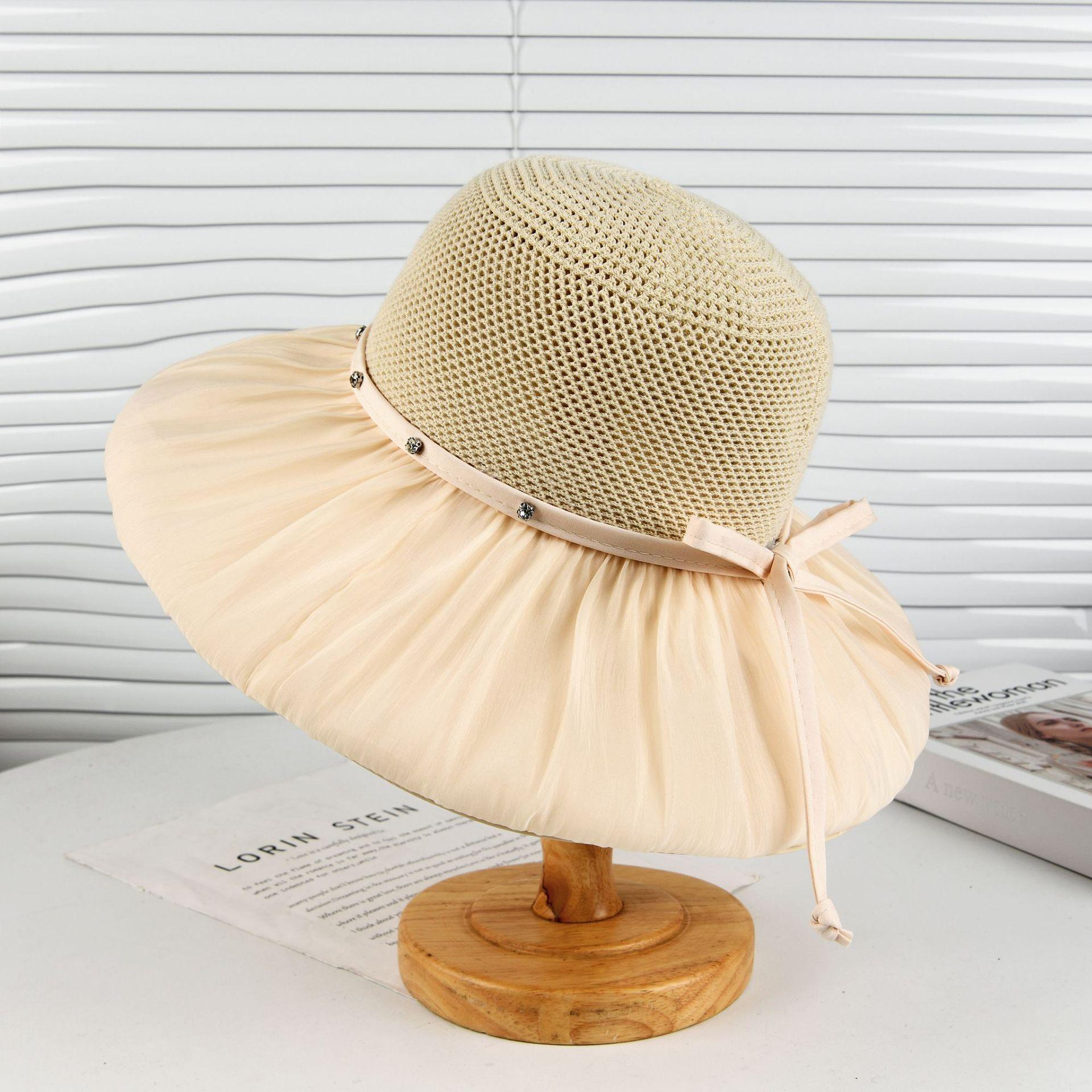 

2026 new sun hat summer sunscreen breathable bucket hat splicing nails drill big eaves hat outdoor travel beach hat M（56-58cm） бежевый