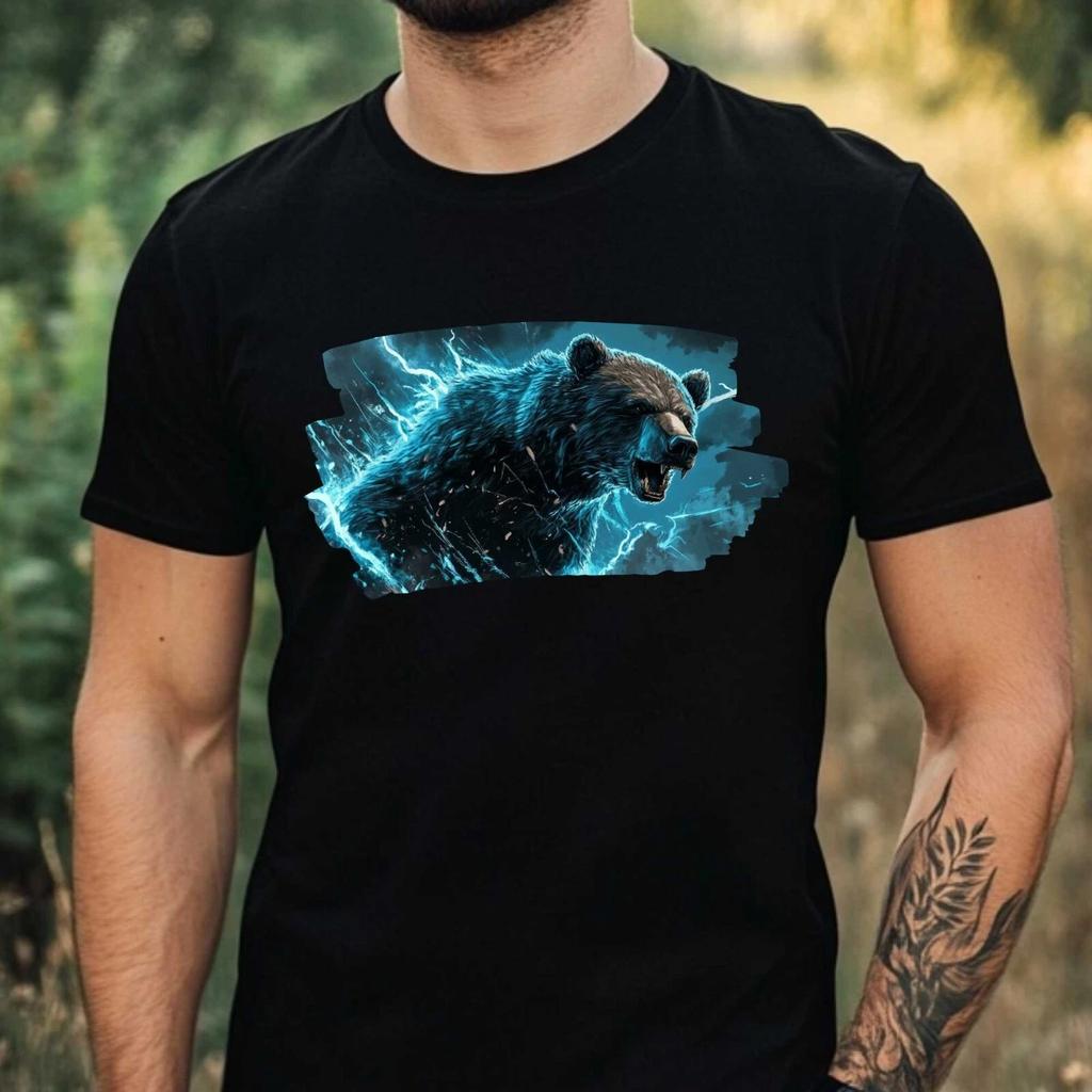 T-Shirt Herren Blitzbär Motiv Baumwolle Größe XS bis 5XL