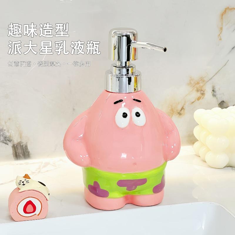 Cute Cartoon Ceramic Soap Dispenser Refillable Pump Bottle For Shampoo Shower Gel Bathroom Decor