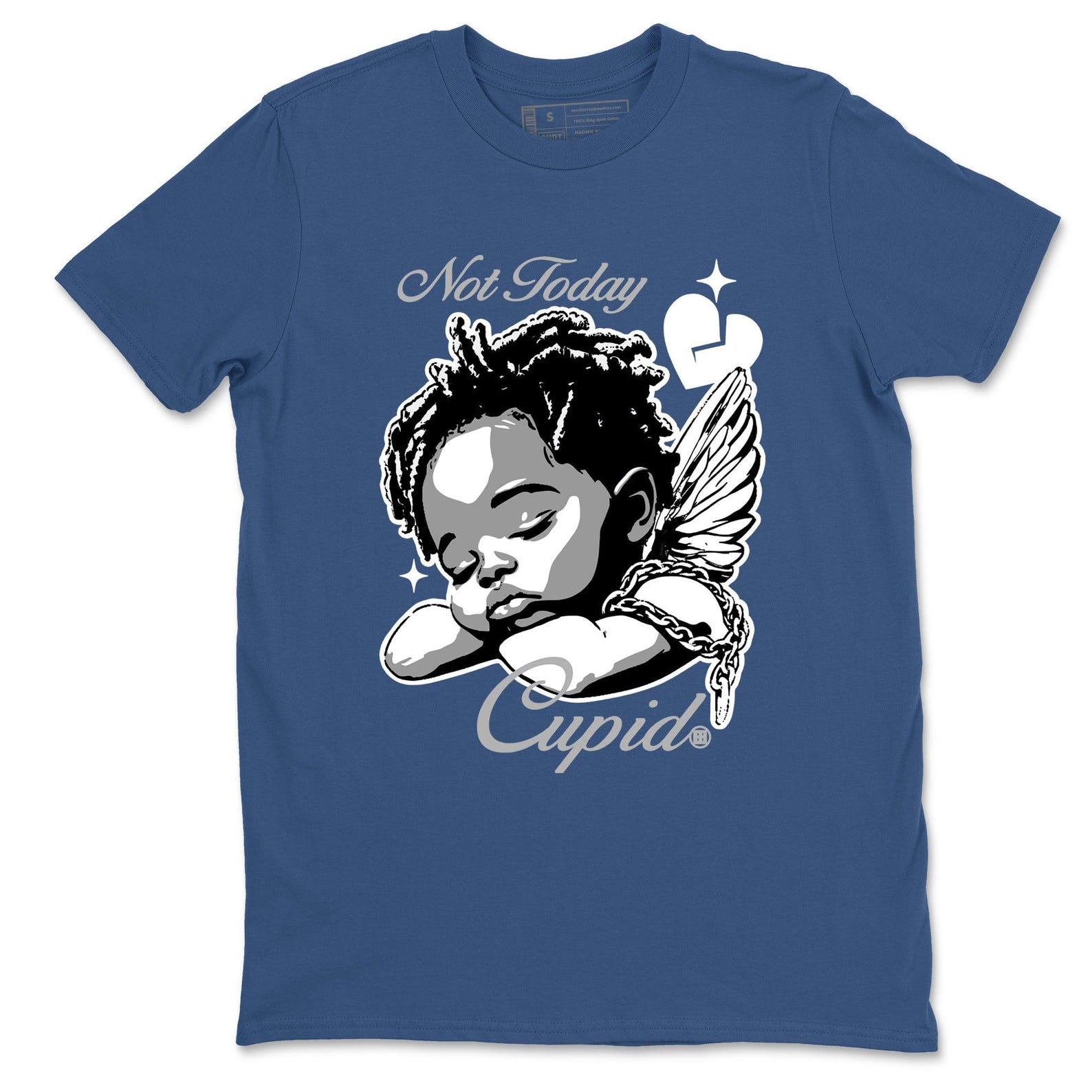 Not Today Cupid graphic Tee. Perfect as a Valentine’s Day gift. 9s Flint Grey M