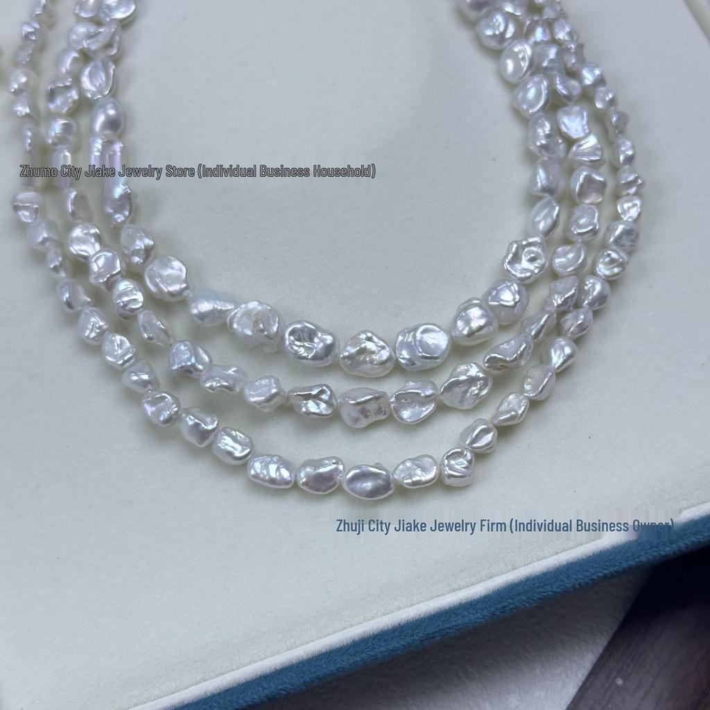 Colar de Pérolas Barrocas com Brilho Azul Prateado: Corrente de Contas Semi-acabada com Pérolas Keshi de Água Doce Naturais 5-9mm