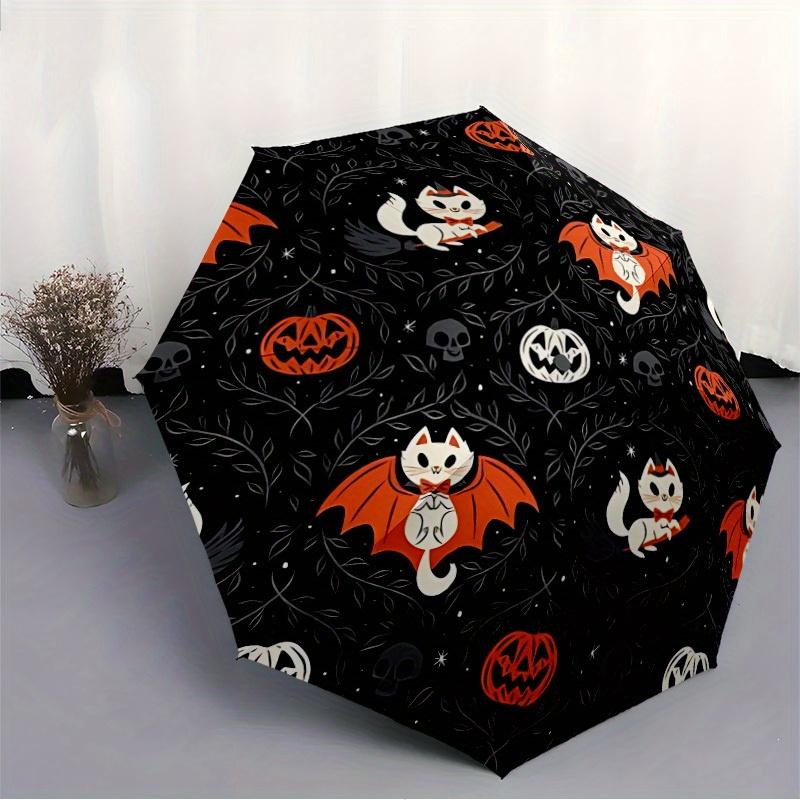 1pc Halloween Cats Automatic Open/close, Heavy-Duty Iron Frame & 8-Rib structure, Compact Folding Umbrella for Women/Men, All-Season Travel, Halloween