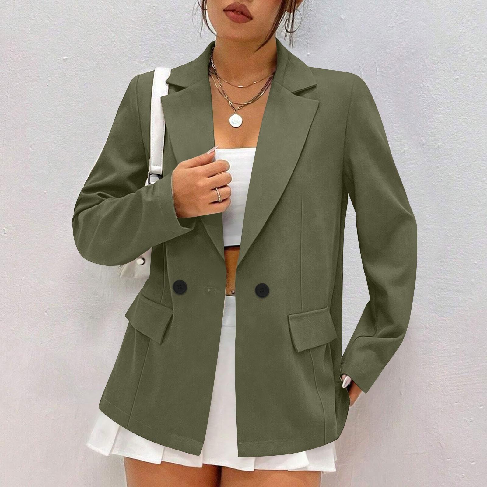 

Women s Work Casual Long Sleeve V-Neck Single Button Solid Color Coat XL армія зелений колір
