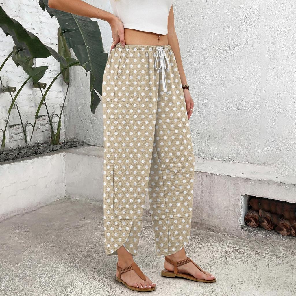 Women's Casual Wide Leg Drawstring Printed Pants with Loose Fit