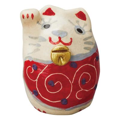 Marui Seito Shigaraki Ware Hechimon Maneki-neko (Lucky Cat) Right Hand, Approx. 5cm, Red-painted, White, Made In Japan, MR-4-5638