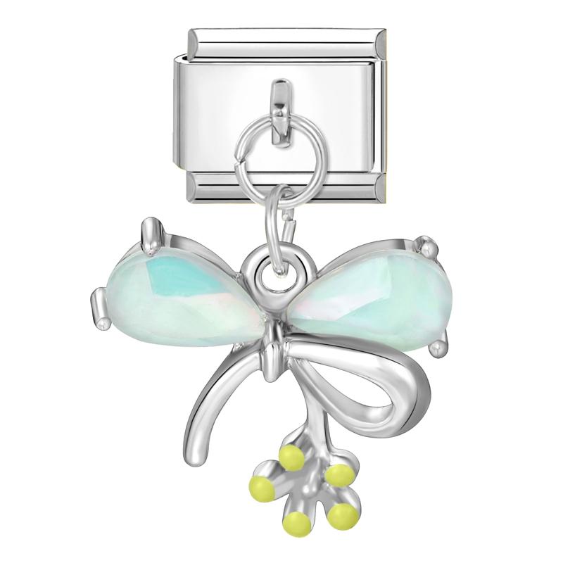 Zircon Colorful Crystal Butterfly Heart Flower Pendant Italian Charm Link Fit 9mm Bracelet Stainless Steel Women DIY Making Gift