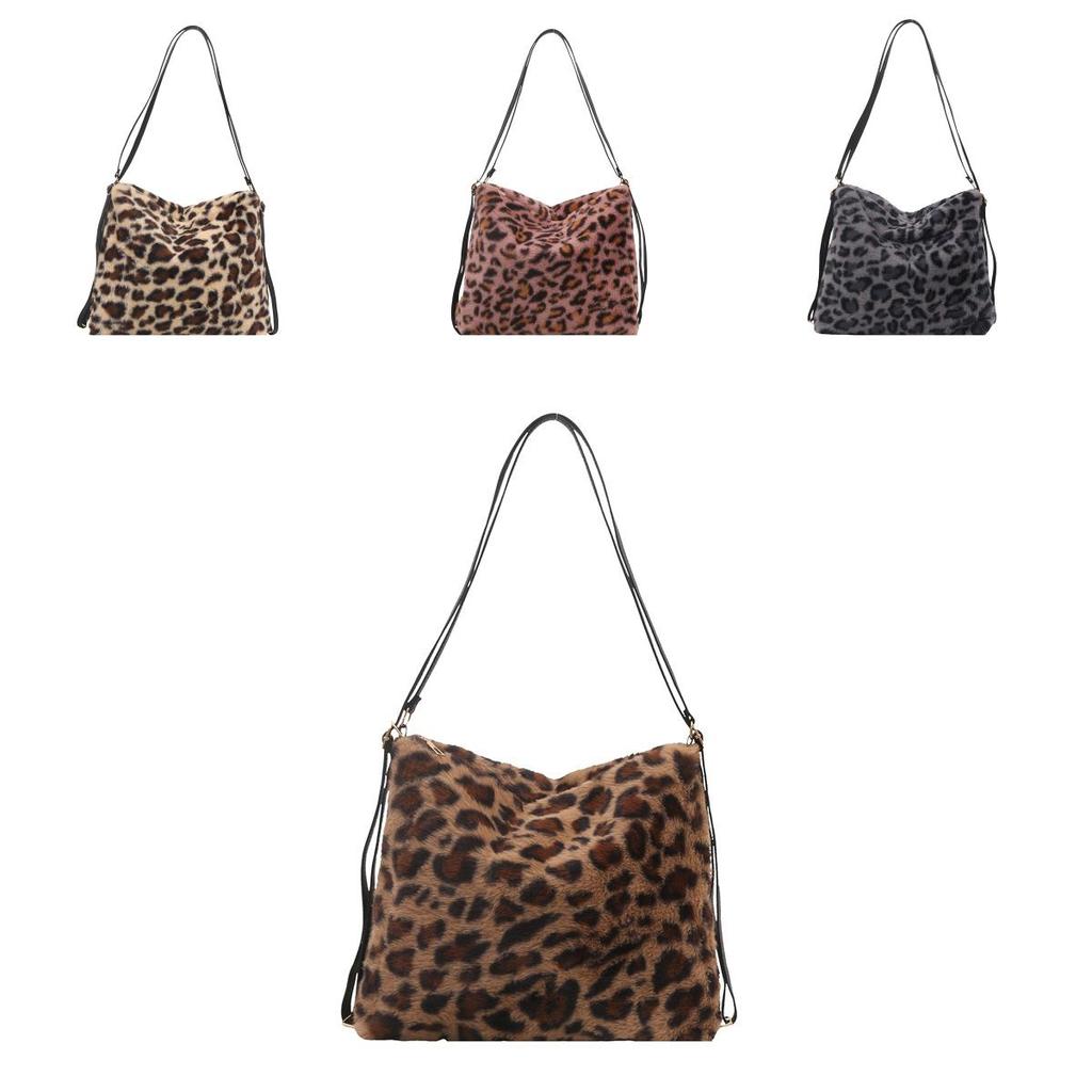Leopard Print Fashion Crossbody Bag With Plush Material For Daily Use