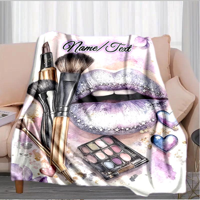 1PC Custom Name Glamorous Makeup Art outdooor Flannel blankets Throw Blanket All-Season Throw Gift Bedspread for Couch, Bed, Camping Holiday Birthday
