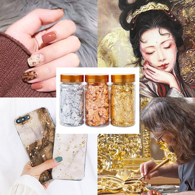 3Box Gold Leaf Flakes Foil Paper Nail Art Sequin Epoxy Resin Filling Silver Foil Paper Copper Foil Sequins DIY Nail Jewelry