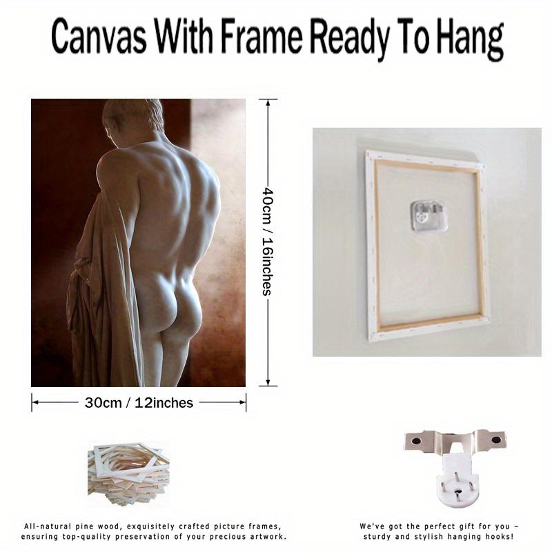 Framed - Artistic Figure Black and White Sculpture, Art Canvas Wall Poster, Ideal Gift for Bedroom and Living Room - Including Hanging Hardware