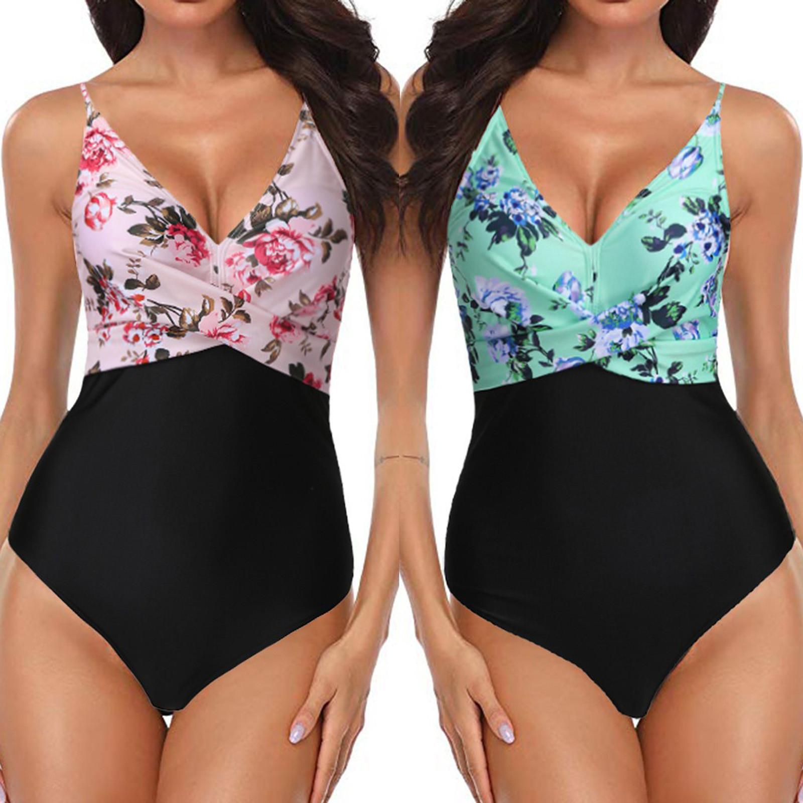 

Women s Sexy Color Matching Printed Swimsuit Bikini Swimsuit L рожевий