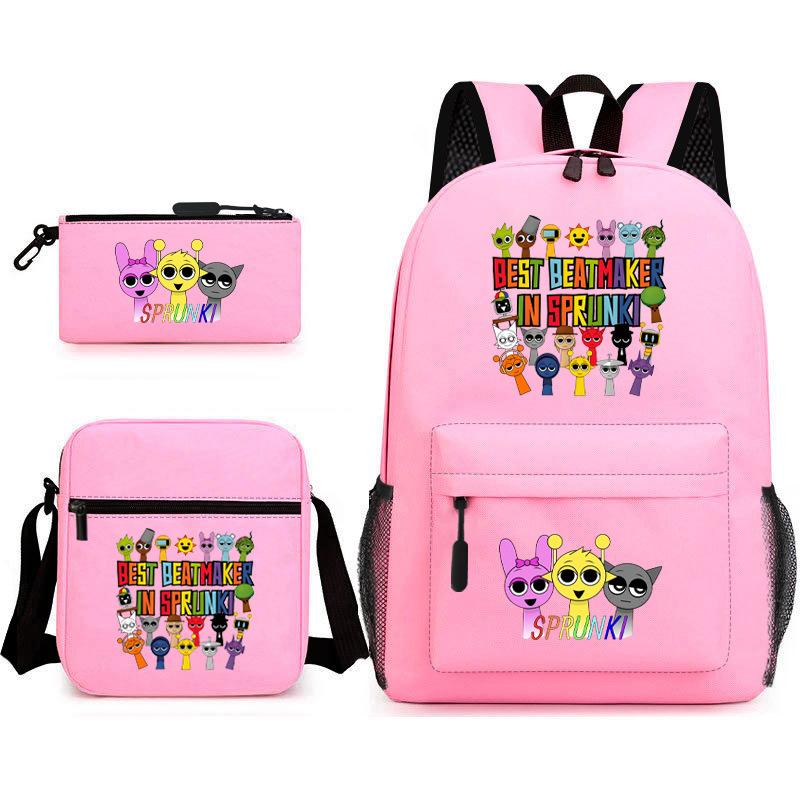 New Rhythm Box Student School Bag Three-piece Set, Casual Backpack Crossbody Bag Pencil Bag