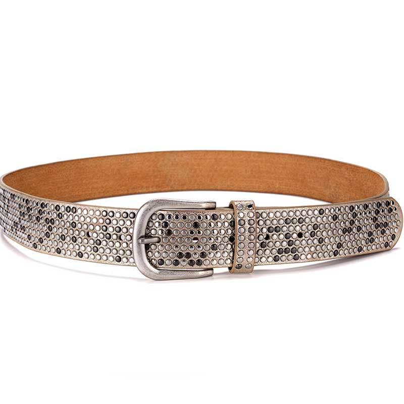 Women's Fashionable Rhinestone Black Leather Belt for Jeans and Formal Wear - Korean Style Trendy